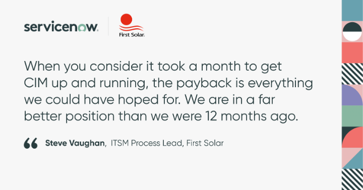 TBorrmann's tweet photo. Make ongoing delivery improvements a reality. Find out how @FirstSolar increased efficiency and decision-making transparency with @ServiceNow Continual Improvement Manager.  https://t.co/Vfg5zDMNyy #ITSM https://t.co/5LGZ7FekOK