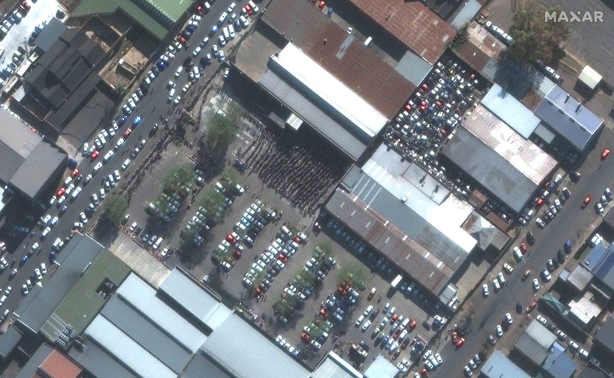 vantortech's tweet photo. New satellite imagery captured today, July 16, shows the scale of recent violence &amp; looting in the South African city of Pietermaritzburg. Dozens of food stores have been looted while long lines of people can be seen waiting to get food outside the few open supermarkets. https://t.co/HDf8RCLEb3