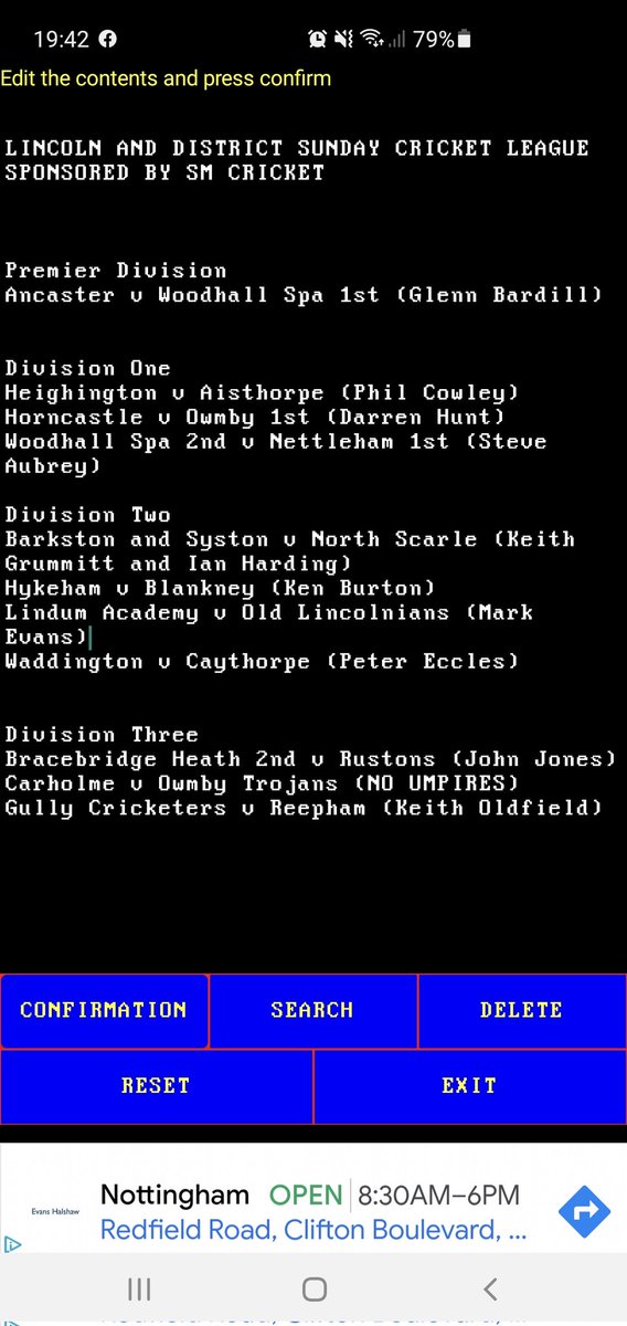Fixtures and Umpire/s for Sunday 18th July.