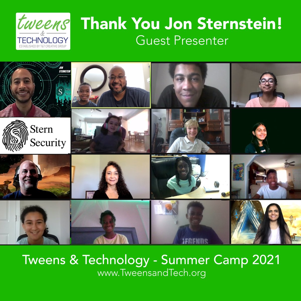 tweensandtech's tweet photo. Thank you to @jonsternstein of @Stern_Security for joining our camp today to discuss cybersecurity! You opened our students eyes to a whole new world as many want to follow in your footsteps.
#tweensandtech #learntechearly #tandtcommunity https://t.co/KjBJynBNaQ