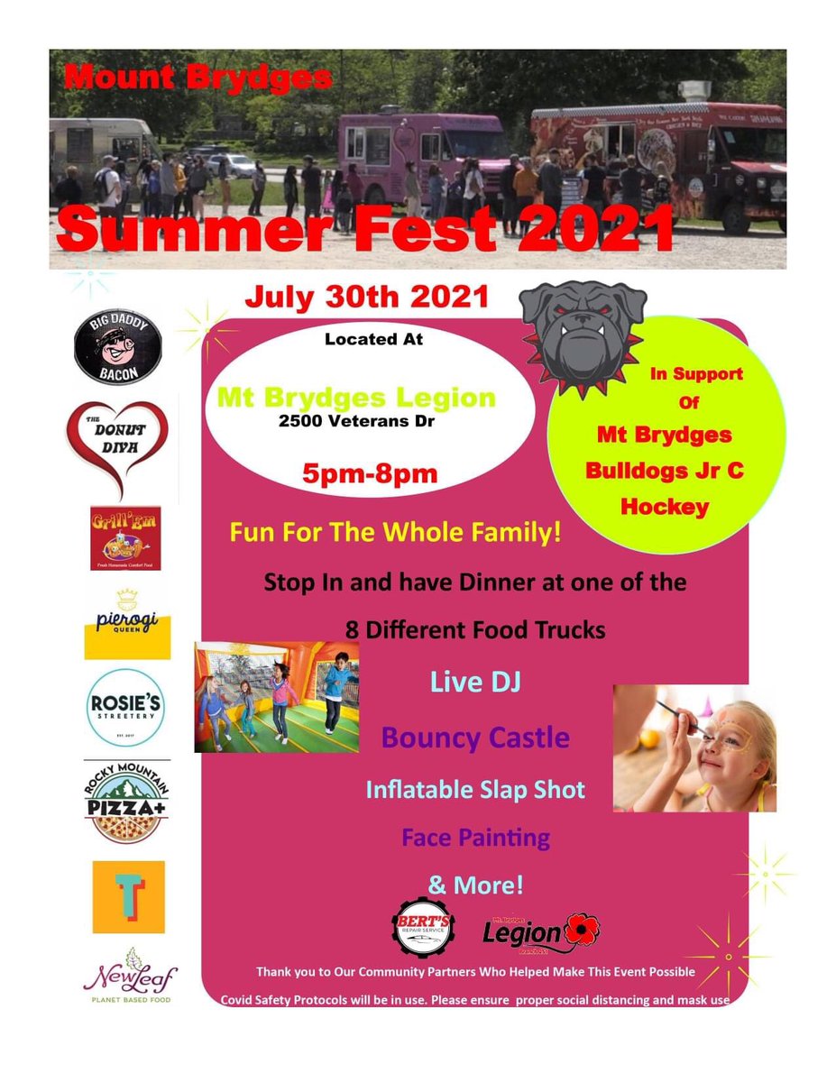 We are so excited to announce:
 
Mount Brydges Summer Fest 2021 
⏰July 30th 2021 from 5pm to 8pm
📍Mt Brydges Legion
 25 🎟‘s to the 21/22 season are available by our DJ
Covid Protocols are in place. Please ensure you respect social distancing and masking requirements.