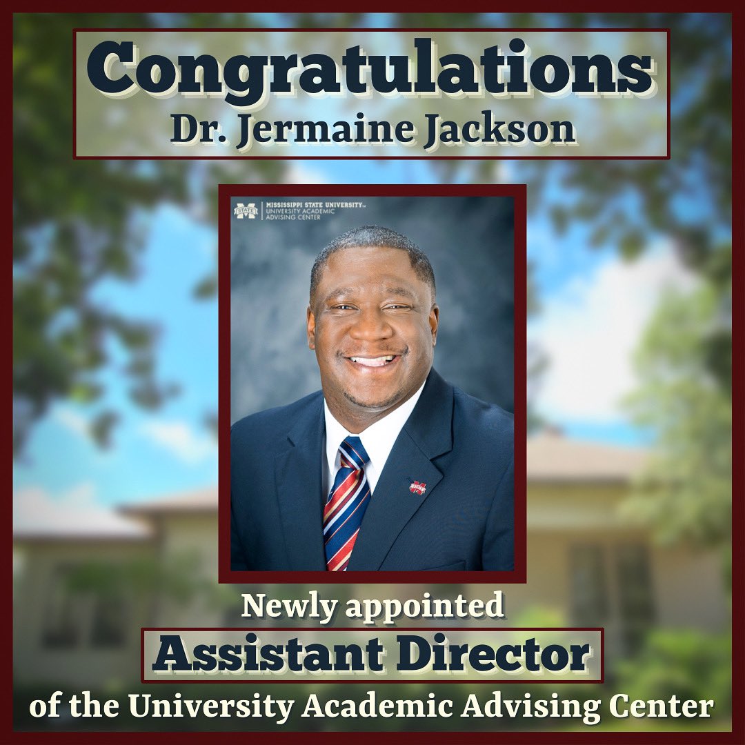 uaacmsu's tweet photo. We would like to congratulate Dr. Jermaine Jackson for being named Assistant Director of the MSU Academic Advising Center. Jermaine is an award winning academic coordinator and has been serving undeclared students at the UAAC for the last 4 years. Congrats, Dr. Jackson! https://t.co/TOl1I7mNN6
