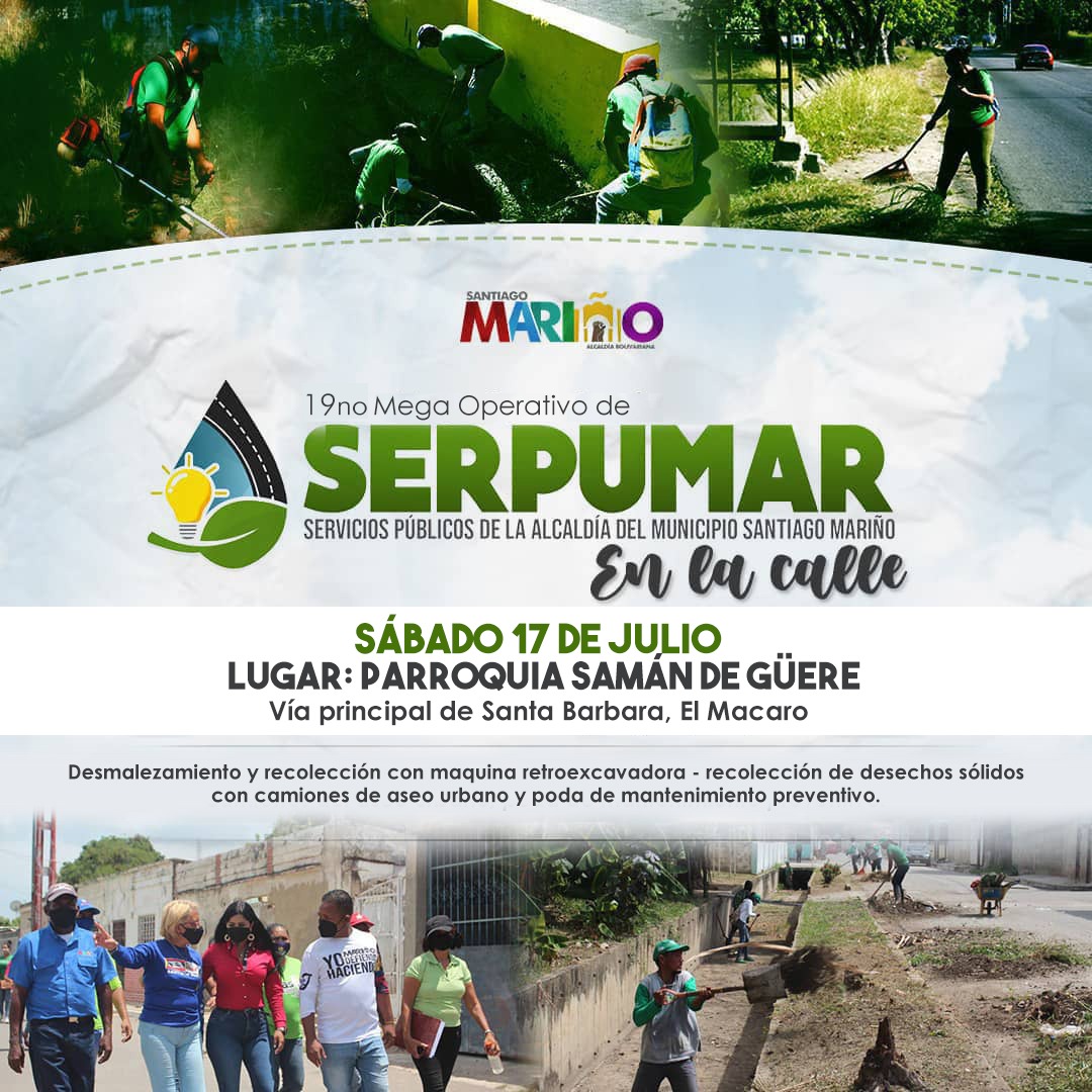 YoDefiendo_SM's tweet photo. Sábado #Jul 19no. Mega Operativo de #Serpumar en la Calle Parroquia Samán de Guere vía principal de Santa Bárbara El Macaro. #MariñoAvanza para el bienestar de su Pueblo .. #GuardianesDePaz #UnudadLatiniamericana #FelizViernesATodos #UnidosEsLaCosa https://t.co/oHXkvwHJRg