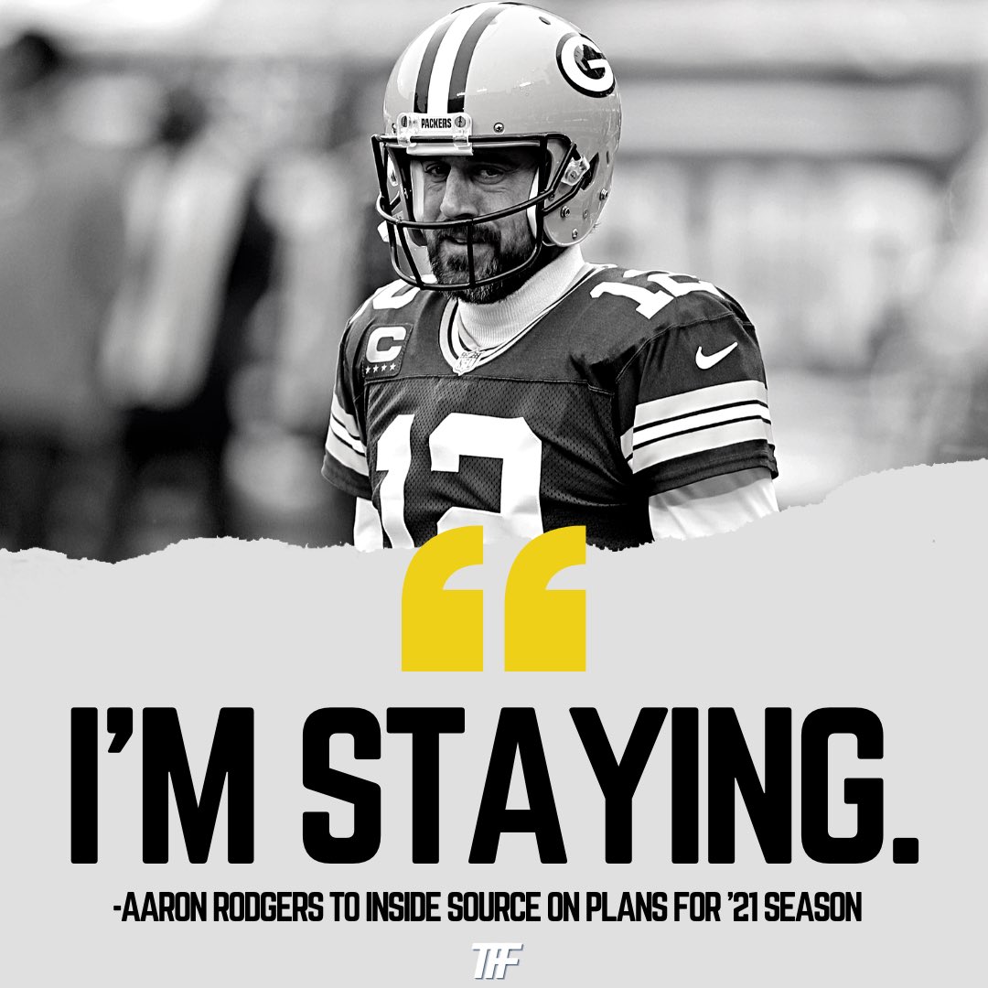TFFPhilip's tweet image. BREAKING NEWS 

A source close to me with a top-tier reputation said Rodgers called the club president to talk golf before the season starts and to confirm the year membership by saying "I am staying in Green Bay."

#nfl #fantasyfootball #AaronRodgers #packers