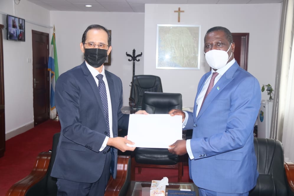 The Minister of Foreign Affairs and International Cooperation, Professor David J. Francis received letters of credentials from the Ambassador of Indonesia to Sierra Leone, H.E Ambassador Dindin Wahyudi.