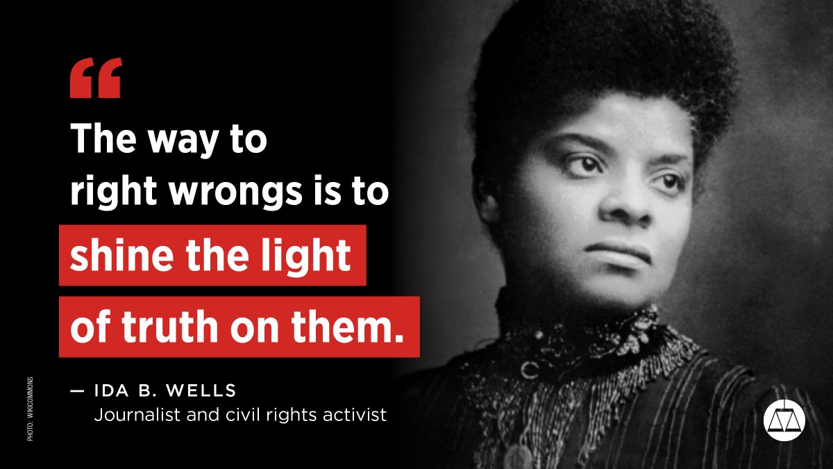 splcenter's tweet photo. #IdaBWells, born #OTD into slavery in 1862, was an investigative journalist who traveled to lynching sites where no one else would go. 

She wasn't intimidated by threats on her life and went on to co-found the @NAACP.

Happy birthday, Ida. Today, #TheMarchContinues https://t.co/x4lbwkWu57