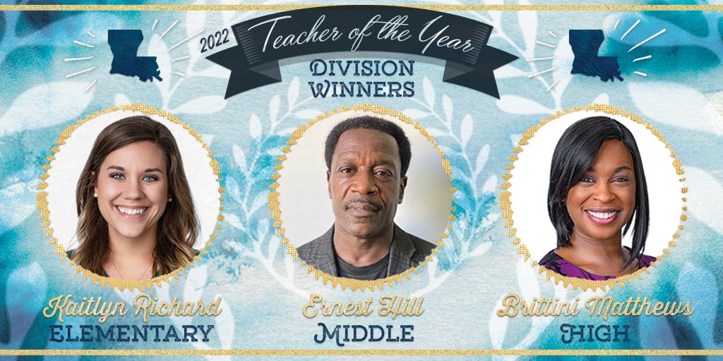 doelouisiana's tweet photo. Congratulations to Louisiana’s 2022 State Teacher and Principal of the Year overall and division-level winners! @DreamTeachersLA #LAExcellentEducators #ClassOf2022 https://t.co/2b00aCdjGQ