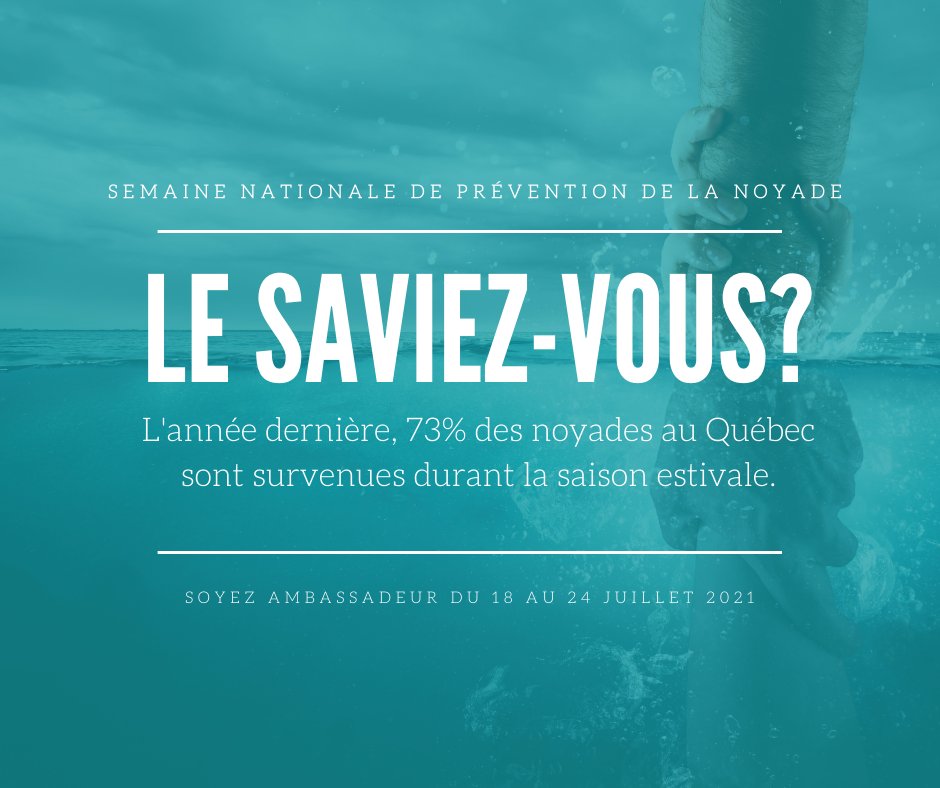 sauvetage's tweet photo. | SNPN |

Saviez-vous que l’an dernier, 73% des noyades au Québec sont survenues durant la saison estivale de mai à septembre? La SNPN de la Société de sauvetage se déroulera du 19 au 24 juillet.

#SNPN2021 
#préventiondelanoyade
#sauvetage https://t.co/4JqNNyaAjN