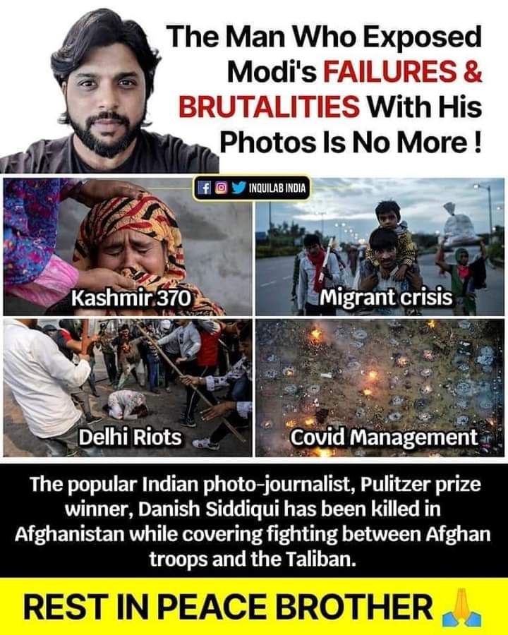 FatemehSepideh's tweet photo. #RestInJannah #DanishSiddique 
In our prayers in our hearts 💔 
Your death is like a personal loss . Your shahadat reminds   me of my brother who fought for truth till his last breath. I'm heartbroken once again.😭😭 https://t.co/GFrfHqm49r