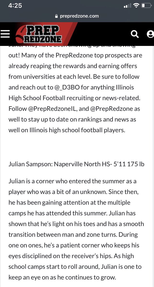 Humbled to be able to participate again, thank you to @_D3BO for the write up! <a href="/HuskieFB/">Naperville North FB</a> <a href="/tncuniversity/">Todd Howard</a> <a href="/PrepRedzoneIL/">Prep Redzone Illinois</a> <a href="/DeepDishFB/">DEEP DISH FOOTBALL</a> <a href="/EDGYTIM/">Timothy “EDGYTIM” OHalloran</a> <a href="/Bryan_Ault/">Bryan Ault - Midwest Scout</a>