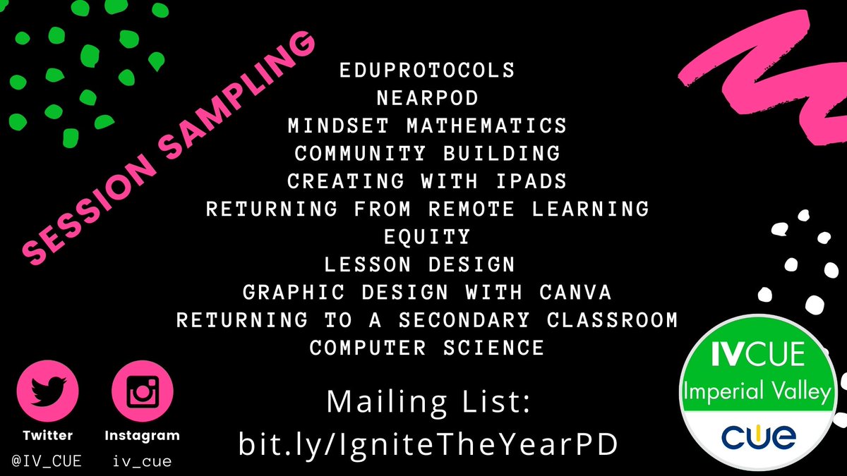 IV_CUE's tweet photo. #IVCUE is gearing up for the year. We'd like to invite you to our Ignite the Year: Back to School PD. 

Save the date and take a look at our session sampling. More to come!

Get on our mailing list here --> https://t.co/qh0VCJjMVP

Enjoy July and hope to see you in August. #CUE https://t.co/H06Iv0xIy3
