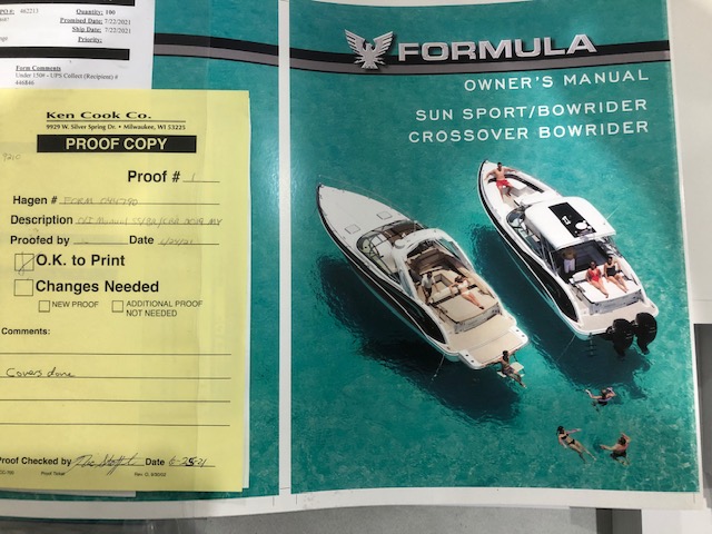 Hot off the press! More owner's manual covers ready for finishing. July &amp; August are the busiest months for new model year printing. <a href="/formulaboats/">Formula Boats</a> 
KenCook.com/industries/mar…
