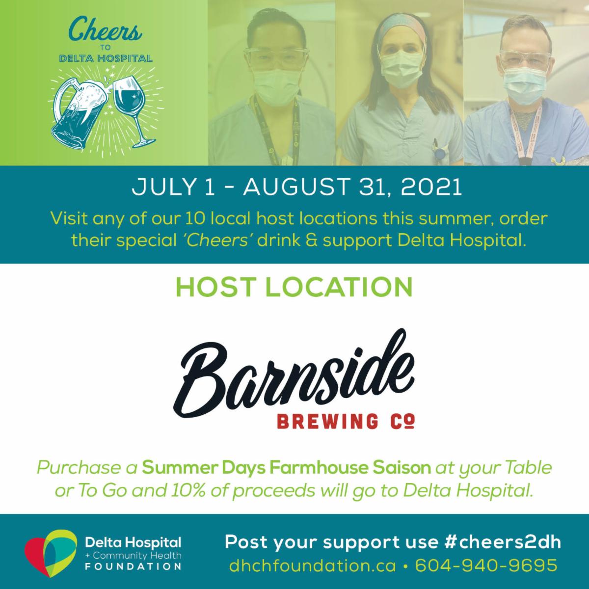 Delta Hospital & Community Health Foundation (@dhchfoundation) on Twitter photo Thank you to 'Cheers to Delta Hospital' Host <a href="/barnsidebrewing/">Barnside Brewing Co.</a> for your support! Be sure to visit anytime until August 31, 2021 and purchase a Summer Days Farmhouse Saison at your Table or To Go and 10% of proceeds will go to Delta Hospital. #cheers2dh #welovedelta Thank you to 'Cheers to Delta Hospital' Host <a href="/barnsidebrewing/">Barnside Brewing Co.</a> for your support! Be sure to visit anytime until August 31, 2021 and purchase a Summer Days Farmhouse Saison at your Table or To Go and 10% of proceeds will go to Delta Hospital. #cheers2dh #welovedelta