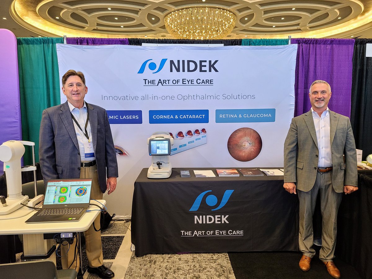 NIDEKincUSA's tweet photo. Keith Effert and Robin Drawdy of NIDEK are ready to meet with you at the FOA Annual Convention in Miami! Please come visit booth 408 for a closer look at our newest solutions for optometrists! #optometry #optometrist #eyecare #myopia #topographer #florida #miami https://t.co/r8flvnlLI4