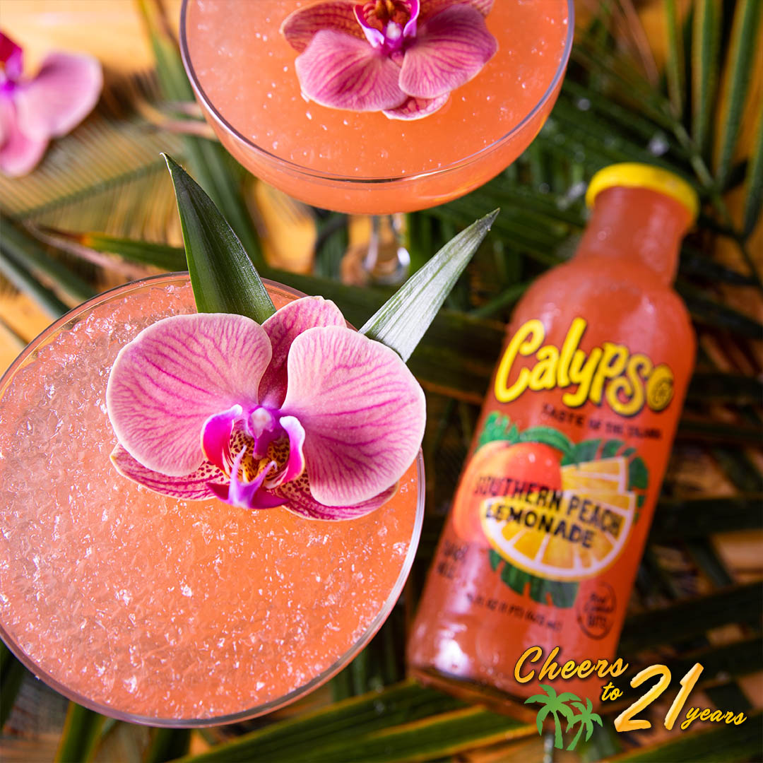DrinkCalypso's tweet photo. CHEERS TO 21 YEARS! Escape the heat with the Island Peach(2 parts Southern Peach Lemonade, 1 part White Rum, Splash of Lemon-Lime Soda, Splash of Pineapple Juice, Ice) FOLLOW and RT for a chance to WIN this week's 21st Birthday Party Pack! #CheersTo21Years #TasteOfTheIslands https://t.co/zyzBpJSVpT