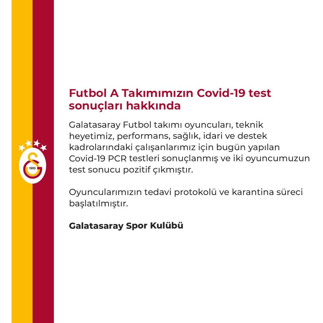 galatasaray sk on twitter futbol a takimimizin covid 19 test sonuclari hakkinda https t co fwqnqzvft3 twitter