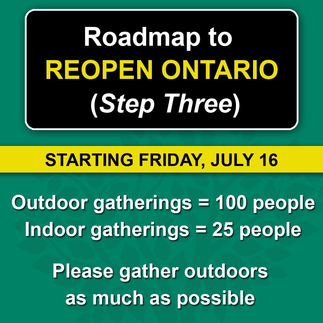We are in Step 3 of the new reopening Roadmap as of July 16. for full details visit princetwp.ca