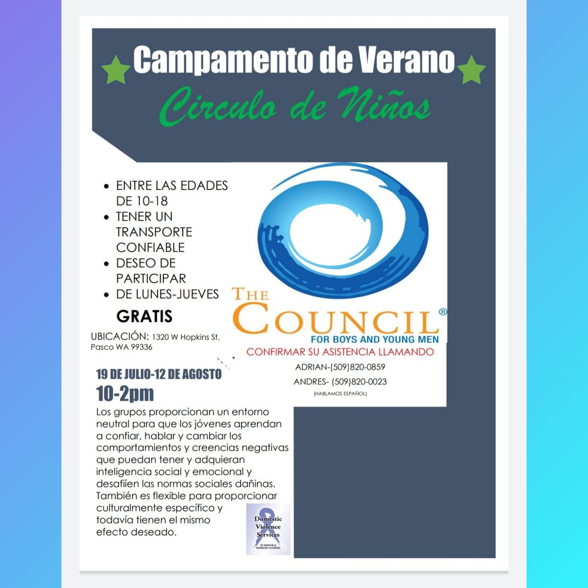 REELprevention's tweet photo. Our second round of Summer Camps is right around the corner!
Call to reserve your spot!
¡Nuestra segunda ronda de campamentos de verano está a la vuelta de la esquina!
¡Llame para reservar su lugar!
#reelprevention #dvsbf https://t.co/btYwy62ZpD
