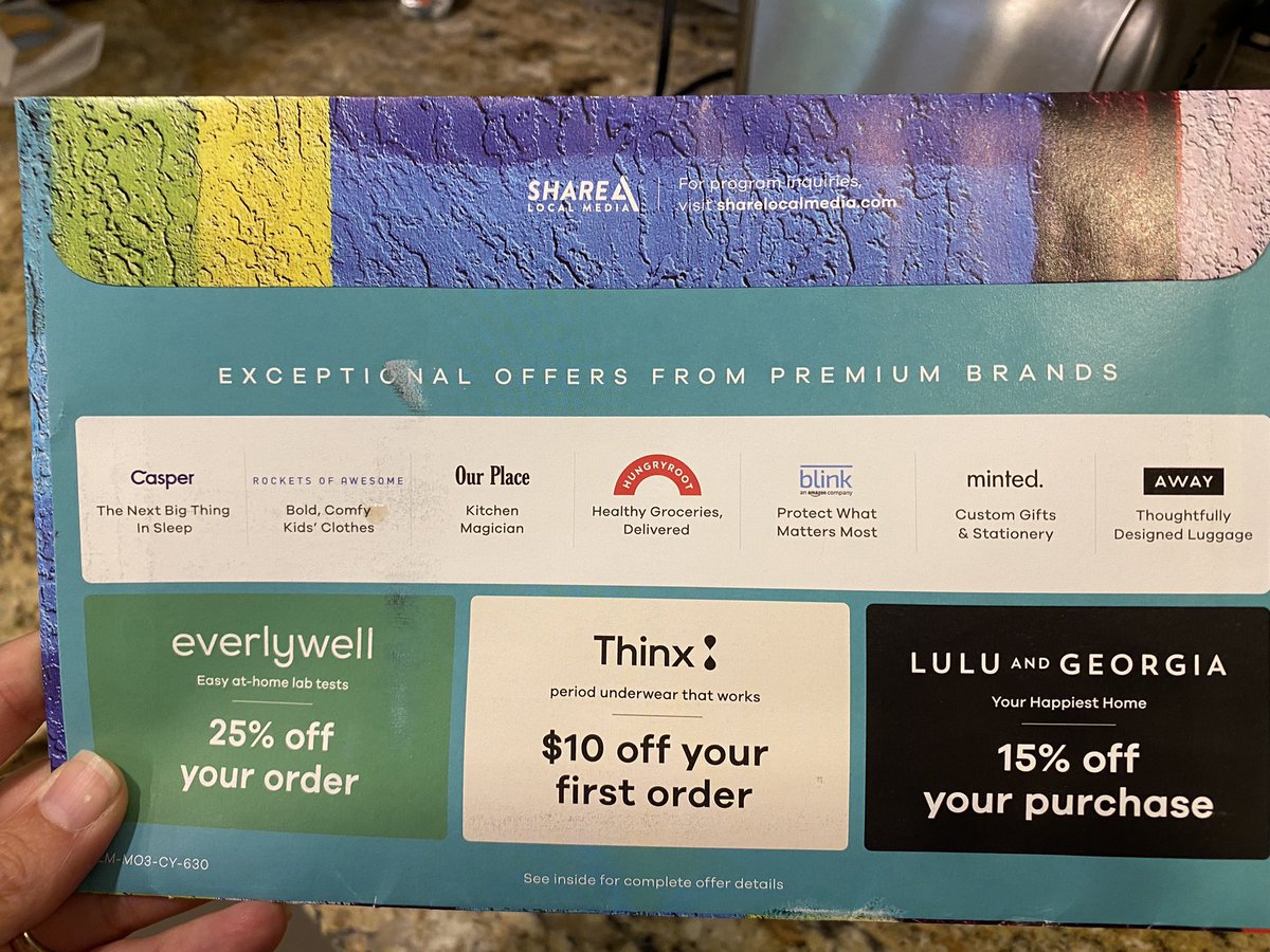 This packet came in the mail-offers exclusively for MOM. An easy way to buy kids clothes, a service to save time buying groceries, luggage to do all the packing for next trip, nonstick pots &amp; pans for all the cooking you do. Whats the message when it says “deals for MOM” Come on!