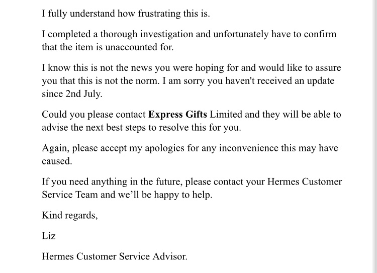 jamespleavy's tweet photo. @MaityBhagyashri @studio_co_uk Let me guess, you need to wait for their investigation to conclude, and they can’t send a replacement but your welcome to make your purchase again. Oh and @Hermesparcels yes it is the norm https://t.co/0oImH0Mac4