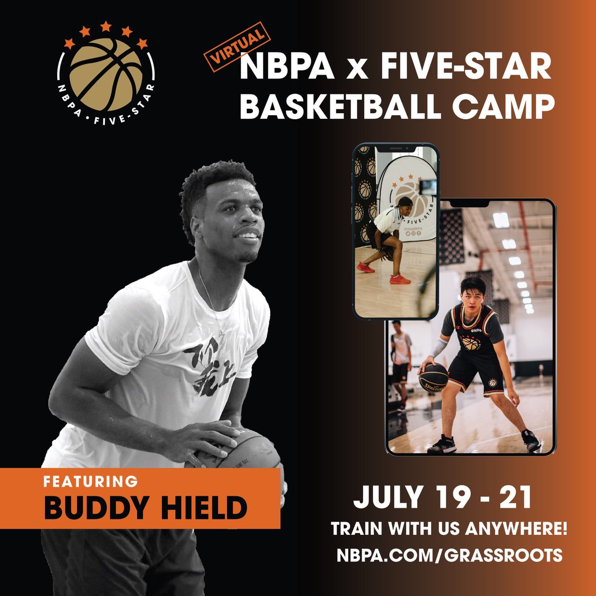 Join me and other NBPA members on July 19-21 and take your game to the next level at @thenbpa x @5starbasketball virtual camp. Lock your spot in by signing up NOW at nbpa.com/grassroots #NBPATrainWithUs