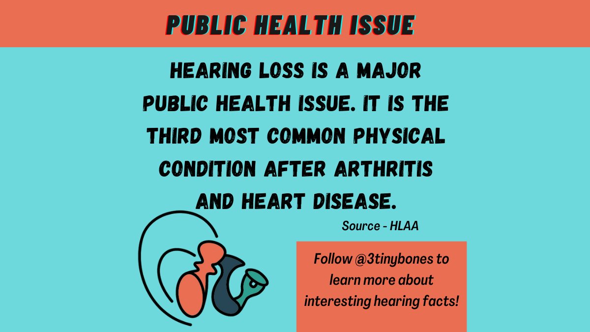 3tinybones's tweet photo. Hearing loss is a major public health issue! 

Make sure to check your hearing with your general physician/pediatrician every year for changes in your hearing. 

Thank you @HLAA for the informative fact!

#3tinybones #hearingloss #ears #hear #funfacts https://t.co/P74Fvf9Du6