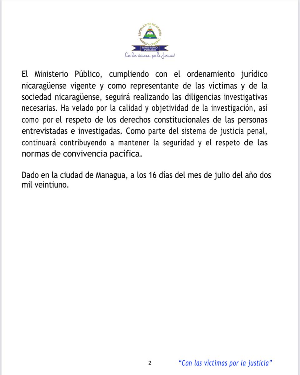 Ministerio Público de #Nicaragua informa sobre continuación de los Procesos por delitos de lavado de dinero, bienes, activos y otras actividades ilícitas que atentan contra la Ley 1055.
#LaHuacaGolpista #16Julio #ManaguaSandinista <a href="/JRMACROS/">🅹🆁.🅼🅰🅲🆁🅾🆂</a> <a href="/adelante_pueblo/">✌Adelante 💪Pueblo Presidente✌</a> <a href="/HoChiMinhF/">FSLN Distrito3-Matagalpa🇳🇮</a>