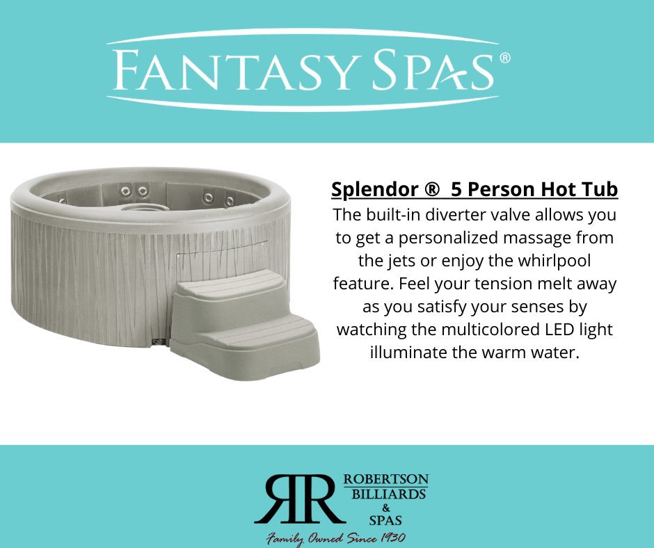 Robertson Billiards and Spas (@robertsonbilrds) on Twitter photo The Splendor features barrier-free seating perfect for a solo soak or conversing with four of your closest friends.  #TheSplendor #FantasySpas #RobertsonsBilliardsandSpas #spas #jacuzzi #hottubs
Learn more: ow.ly/9r7950FxQMe The Splendor features barrier-free seating perfect for a solo soak or conversing with four of your closest friends.  #TheSplendor #FantasySpas #RobertsonsBilliardsandSpas #spas #jacuzzi #hottubs
Learn more: ow.ly/9r7950FxQMe