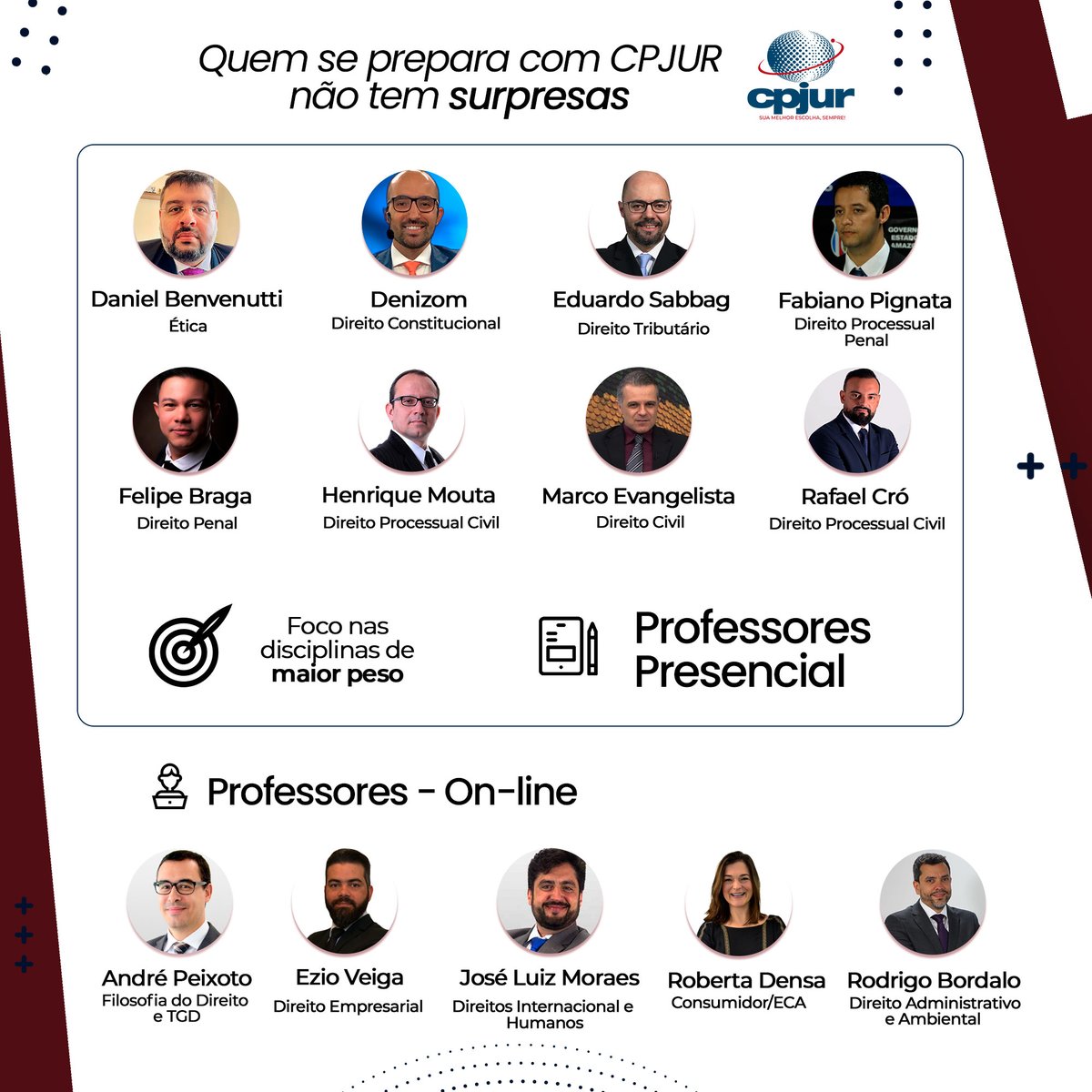 Olá Manaus!
Já conhece nosso curso intensivo preparatório para a 1ª Fase da OAB?

É a melhor forma de descomplicar o caminho para a sua aprovação! Quem se prepara com o CPJUR não tem surpresas na hora da prova! 🤩🎯
Faça sua matrícula: cpjur.com.br 

#oab #examedeordem