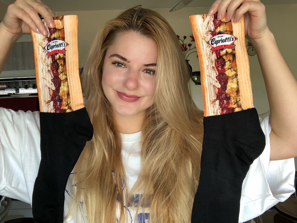 deedeedott's tweet photo. Thank you @capriottis for my #CAPaddictsOnly swag! Can’t wait to wear my ‘the Bobbie’ socks! https://t.co/7oZOo8rRYP