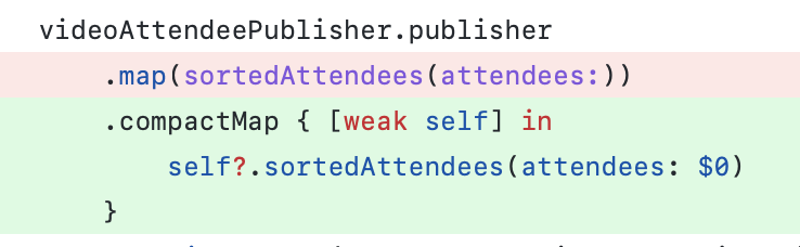 eneko's tweet photo. Working with Combine (or any other escaping closures) would be much nicer if we didn't have to worry about retain cycles (screenshot illustrates  is the fix for the retain cycle above).
#combine #weakself #retain #SwiftLang https://t.co/rbZOGrsG0B