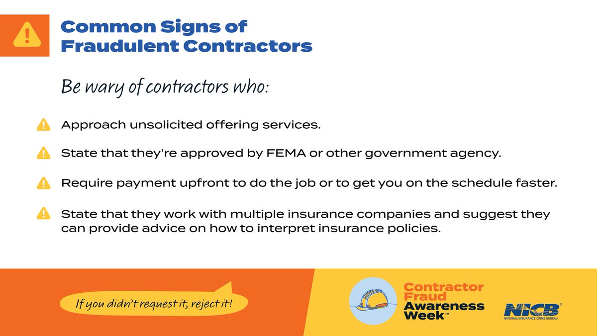 stegall_RCES's tweet image. Unfortunately, as hurricanes and wildfires are in full swing, contractor fraud is as well. A fraudulent contractor usually exhibits these signs. Follow the influencer below to learn more. #insuranceexpertwitness
@iiiorg