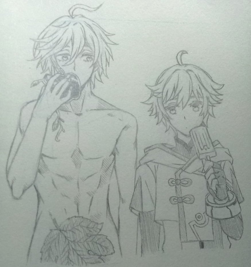 Some doodles from sketchbook
Record of Ragnarok x Genshin (Adam & Chongyun are both voiced by Saito Soma)
Xingqiu (tried to use nankin orz)
My husband