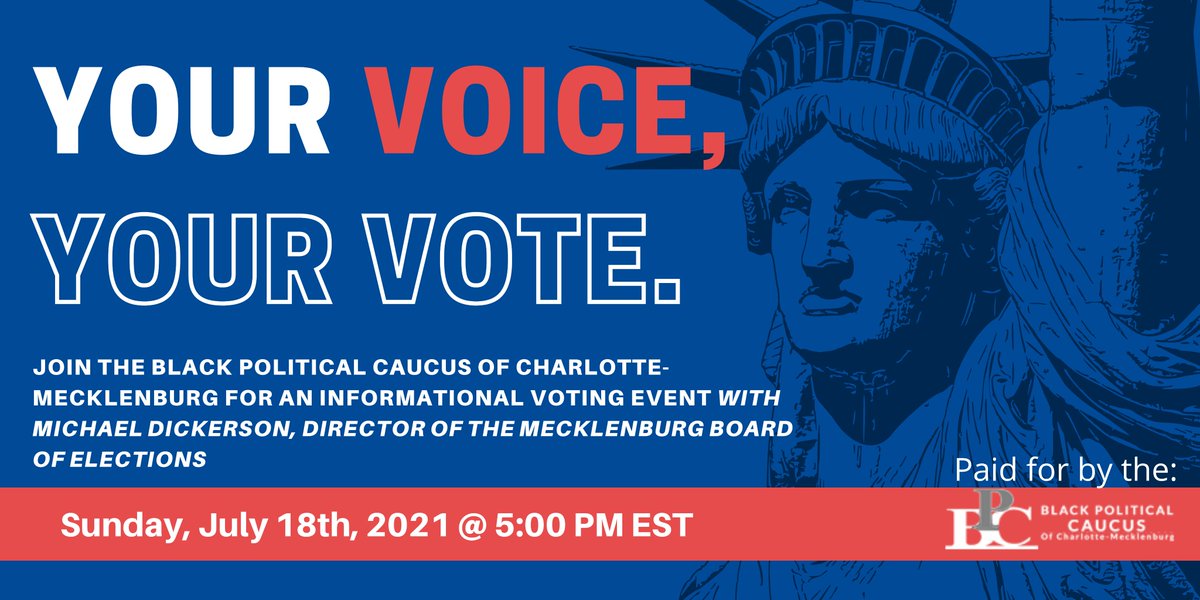 🚨 CALLING ALL VOTERS: On Sunday, July 18th at 5:00PM, we will host a informational voting session with Michael Dickerson, Executive Director of the Meck County Board of Elections to answer all of your questions about all upcoming elections.

bit.ly/BPCyourVoiceyo… #BPCstronger
