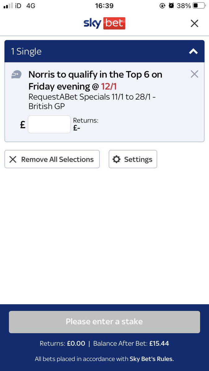 nd_geography's tweet photo. @SkyBetHelp I placed a bet on Lando Norris at 12/1 but then you changed my betslip odds to 1/3 after it was put on. Thus instead of £65 returns I only received £6 returns. This is shocking customer service, any bets placed must be honoured. https://t.co/S0xghGMnby