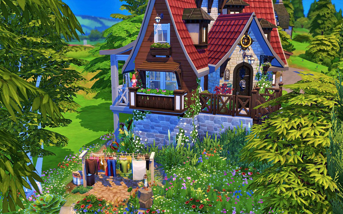 x4m1r4's tweet photo. I personally love the roofing (I know, it looks weird to be called a cottage🤭). Nevertheless, your Sims can enjoy living off-grid & enjoy all the perks of a tiny residential. You might want to start counting the gnomes & rabbits too! #EBJCottageLiving #TheSims4 #ShowUsYourBuilds https://t.co/NQjz6xRqHT