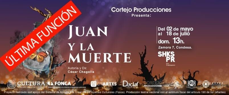 Este domingo no pierdas la oportunidad  de asistir a la última  función de #JuanYLaMuerte  de <a href="/CortejoAC/">Cortejo Producciones</a>  en el <a href="/ForoShakespeare/">Foro Shakespeare</a>  a la 1 p.m. una bella manera de  reencontrarse con la vida!! #Teatrode100 a quien me lo solicite!!!