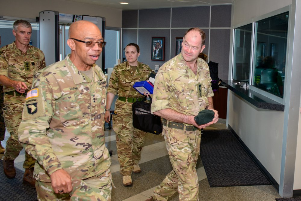 NORADCommand's tweet photo. .@UKStratCom COMD UK Strategic Command, General Sir Patrick Sanders visited @USNORTHCOM Deputy Commander LTG A.C. Roper at #NORAD and USNORTHCOM HQ to talk about #GIDE3 and how our commands will continue to collaborate with our #friendsalliespartners for mutual defense https://t.co/8htrid8fTC