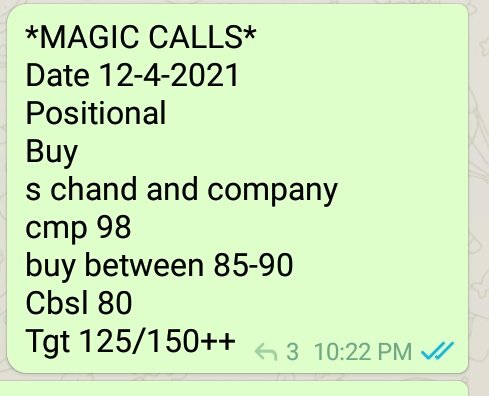 CallsMagic's tweet photo. s chand from 90>>>142 till now..!
More than 50% returns in 3 months ππππ..!
#magiccalls #schand #StocksToWatch #Nifty #StockMarket #stocks #nifty50 #trading #Investment #investingtips https://t.co/BdpP9U8WJ5