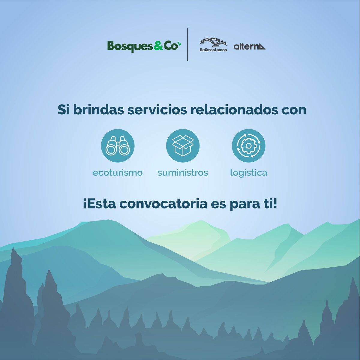 Alterna_Impact's tweet photo. ¿Ofreces servicios relacionados con los bosques? Postula a Bosques &amp; Co. y fortalece tu negocio con asesorías y mentorías y oportunidades de capital de hasta US$ 5,000.
Postula hasta el 25 de julio de 2021 en https://t.co/kuSjftTYBa https://t.co/Hw3uyO4WNM