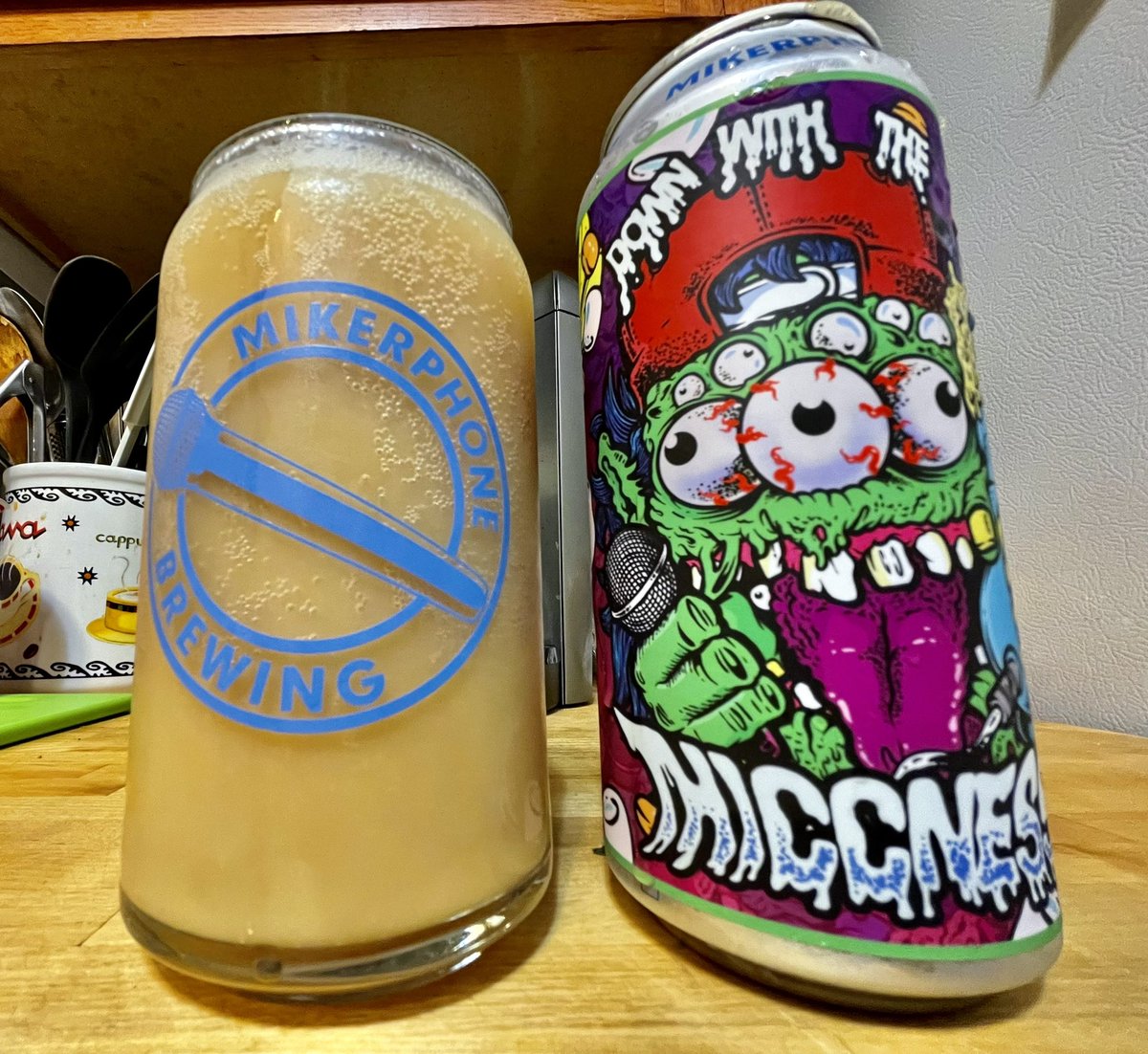 A really weird brew lol. Down with the thiccness: smoothie style pastry ale, brewed with banana, peanuts, and marshmallows. #SupportLocalBreweries #MikerphoneBrewing