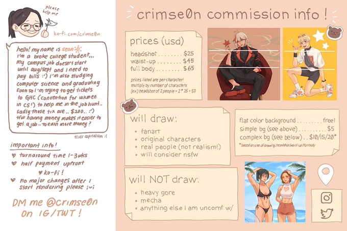 hello hello opening commissions !! bc in terms of money .. we have no money 🥲 RTs v appreciated :"] 

dm me if interested/have qs!! #commissionsopen 
