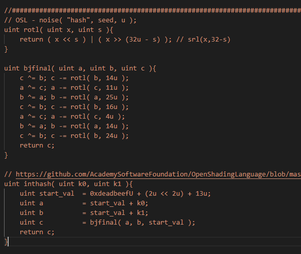 SketchpunkLabs's tweet photo. Spent time digging into the Dark Source Pits of #blender, #osl and #oiio to port over the NoiseTexture node into #glsl. The end result wasn't prefect, but added bit extra to fade the results down to be visually close. 400+ lines of code, but had to look threw 1000s. Feel defeated https://t.co/na2Zgk9Qi1