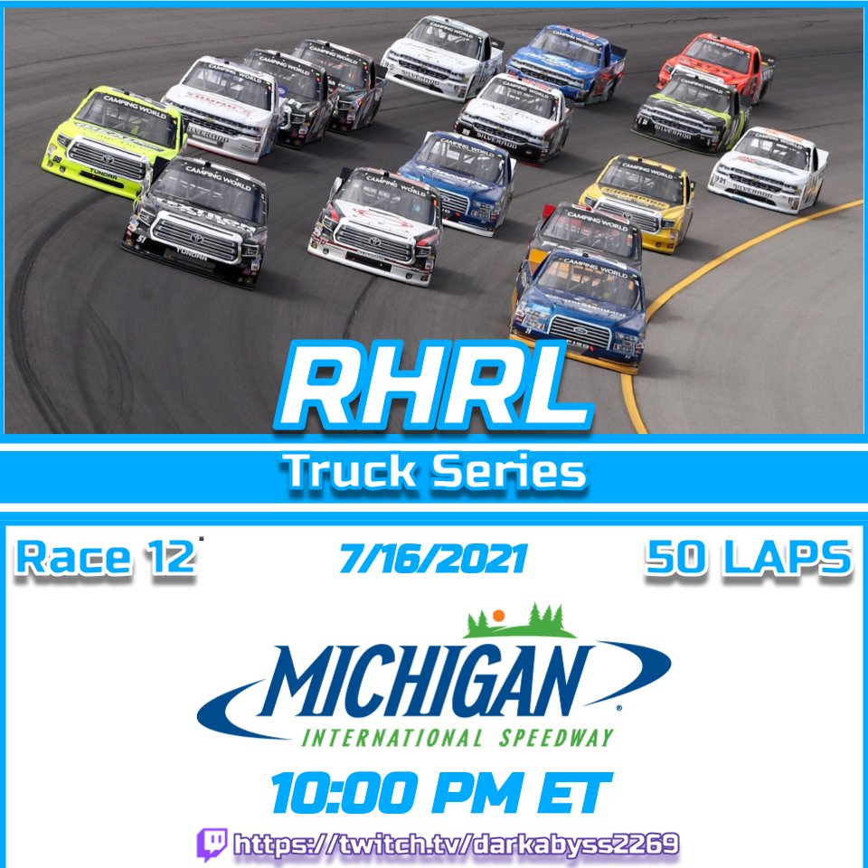 RHRL_Racing's tweet photo. You've seen it all last week, and now it's time for more. 🔥

📺 Watch the RHRL Truck Series race at @MISpeedway on https://t.co/8msSkleg3e at 10 PM ET.
@CollinW14779945 and @harvickfan429 will broadcast the event.

@diecast_b | @NASCARHeat | #eNASCARHeat https://t.co/vuEQfkRfjC