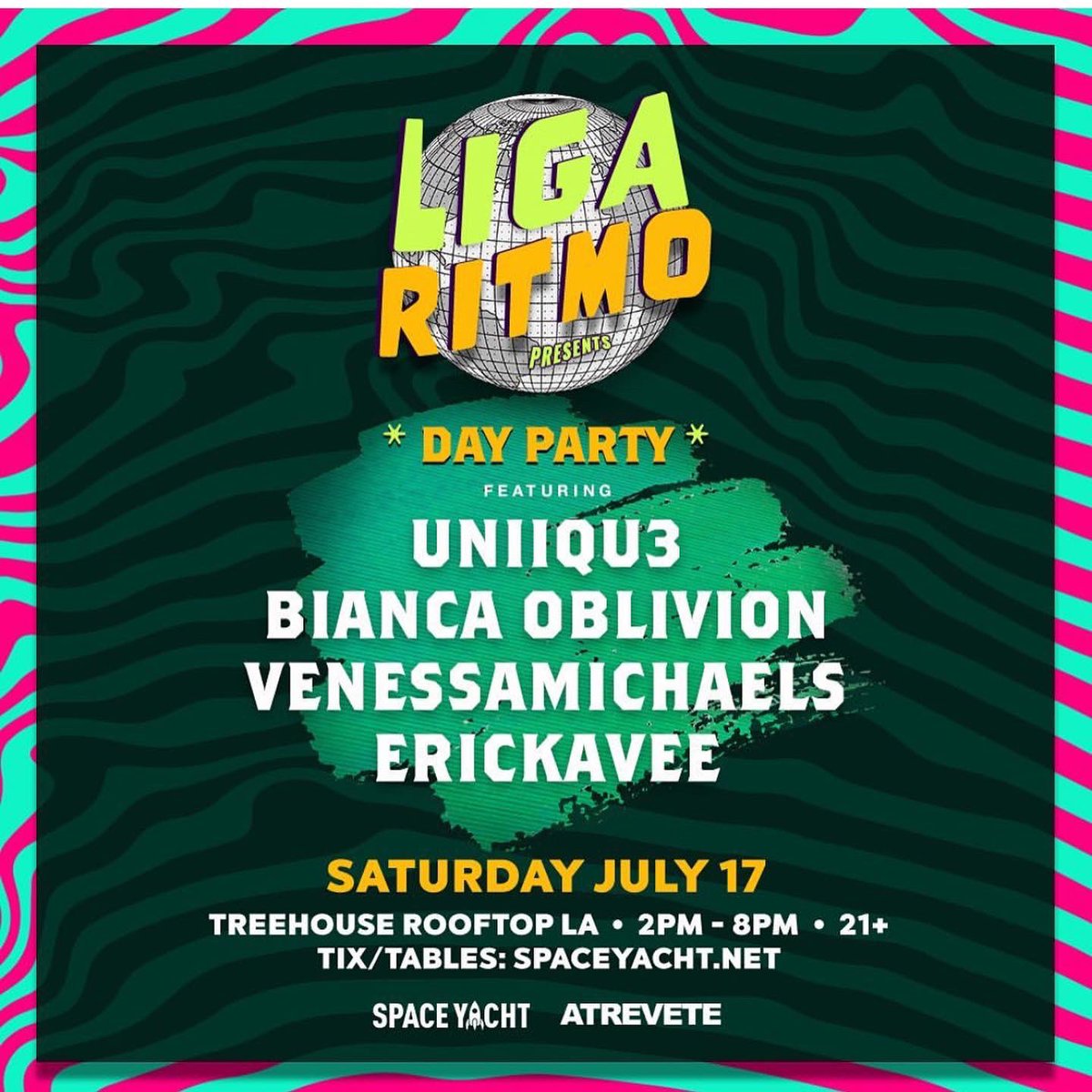 YERRRR LOS ANGELES ! 

YOU CAN CATCH THIS CLUB QUEEN DJING ALONGSIDE, <a href="/biancaoblivion/">Bianca Oblivion</a> <a href="/VenessaMichaels/">Venessa Michaels</a> &amp; <a href="/erickaveemusic/">ErickaVee</a> 🔥💚

AT <a href="/LigaRitmo/">Liga Ritmo</a> x <a href="/spaceyacht/">SPACE YACHT</a> 

SAT 7/17 @ the Treehouse Rooftop LA
go.spaceyacht.net/ligaritmo