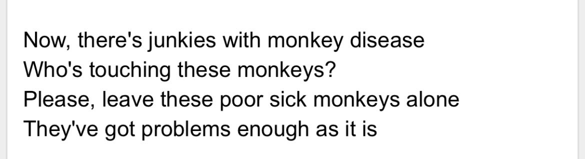 Kathryn_IsTrash's tweet photo. First thing I though of when I saw #monkeypox Flight of the Conchords song ‘Think About It’ https://t.co/TTk6NQgool