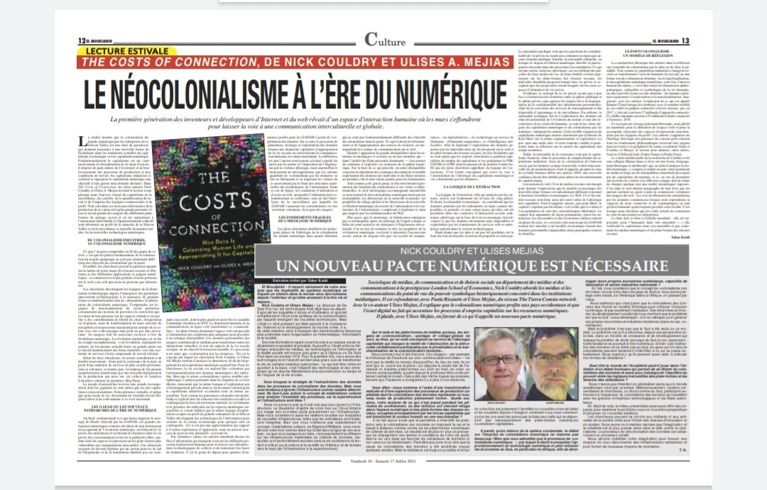 TaharMouloud1's tweet image. The costs of connection review at ElMoudjahod daily newspaper
#datacolonialism