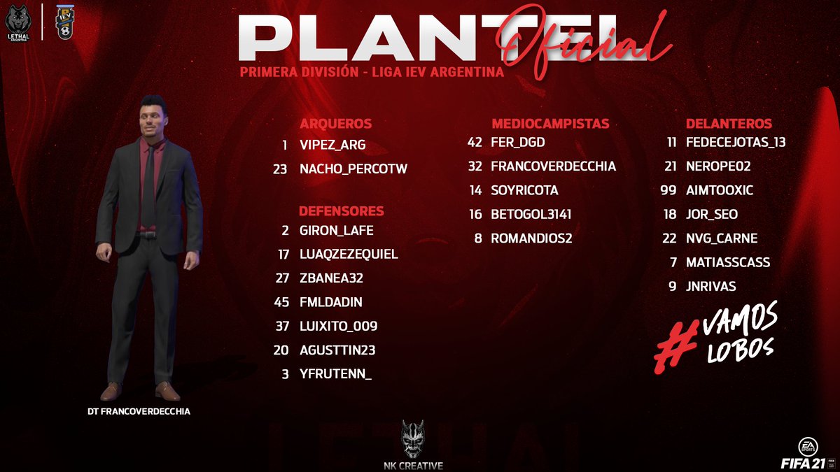 Lethal_ARG (@arglethal) on Twitter photo 🔥 PRESENTACIÓN DEL PLANTEL 🔥
📣 Llega otra temporada para LETHAL ARG en la liga <a href="/ievargentina/">IEV Argentina</a> de la mano de este plantel increíble dirigido por su DT <a href="/Eltano_cp10/">|BRK| francoverdecchia</a>
🗣️"se vino otra tremenda temporada de la mano de un plantel increíble que es gusto dirigirlos y jugar con ellos" 🔥 PRESENTACIÓN DEL PLANTEL 🔥
📣 Llega otra temporada para LETHAL ARG en la liga <a href="/ievargentina/">IEV Argentina</a> de la mano de este plantel increíble dirigido por su DT <a href="/Eltano_cp10/">|BRK| francoverdecchia</a>
🗣️"se vino otra tremenda temporada de la mano de un plantel increíble que es gusto dirigirlos y jugar con ellos"