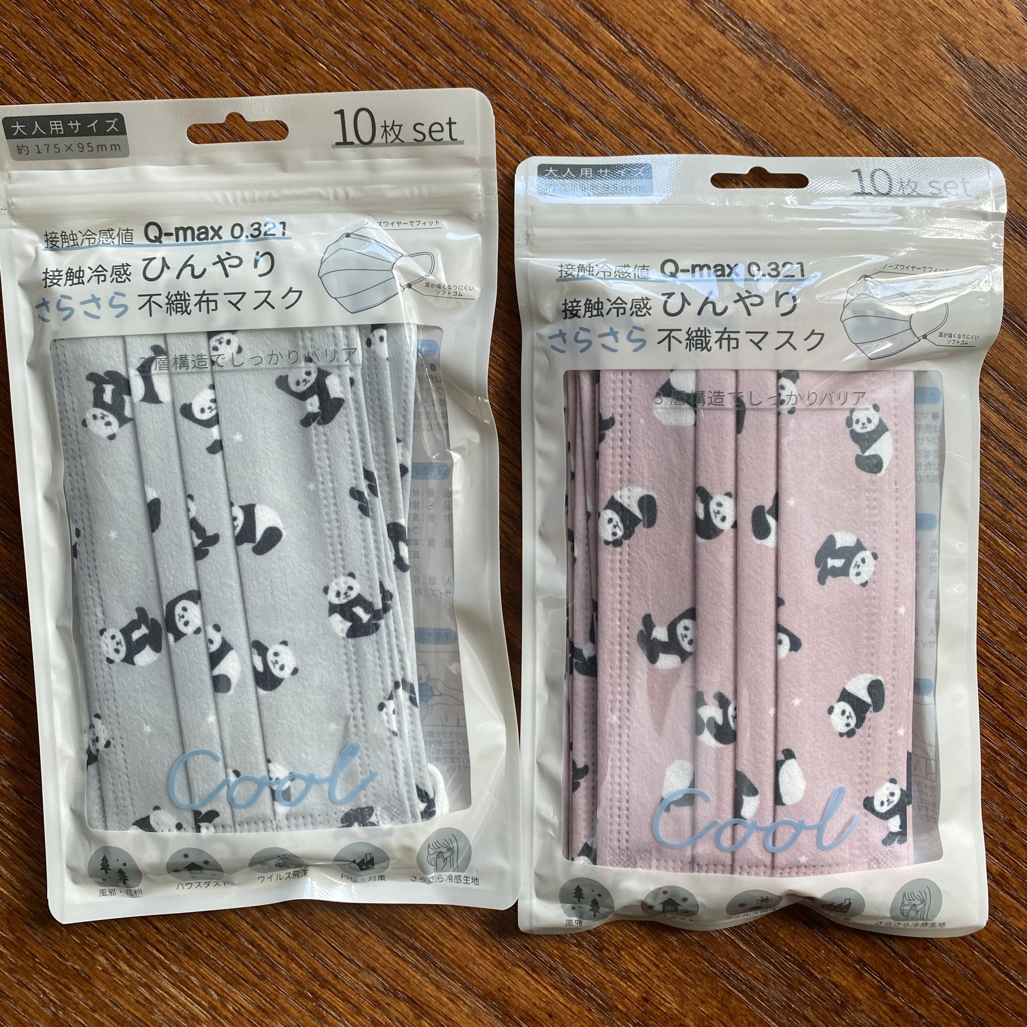 ぱんだ珈琲店 接触冷感不織布マスク ようやく再入荷しました 耳ゴムが柔らかくて痛くな裏にくいものに改良されていて ピンクの色味が少し変わったようです よりかわいいピンク色 です あと パンダ壱万円やミニ鏡も入荷です T Co