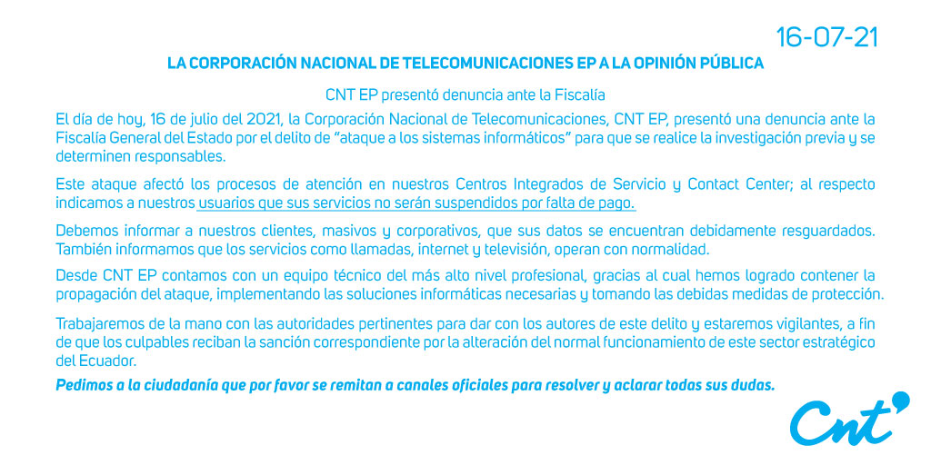 CNT_EC's tweet photo. CNT informa: https://t.co/cufgjtT6cO